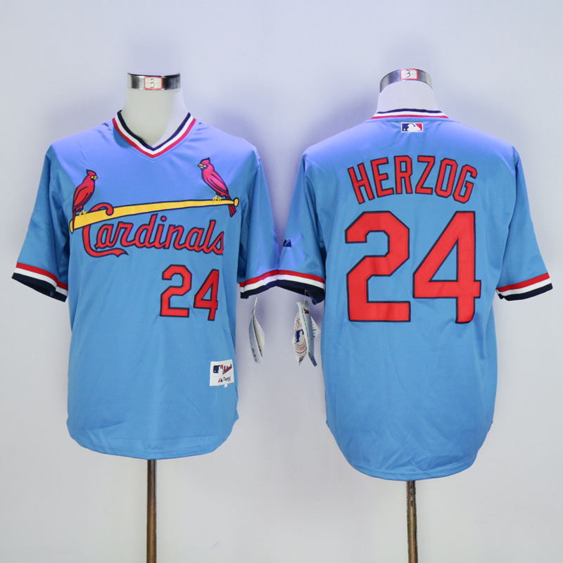 Men St. Louis Cardinals #24 Herzog Blue Throwback MLB Jerseys